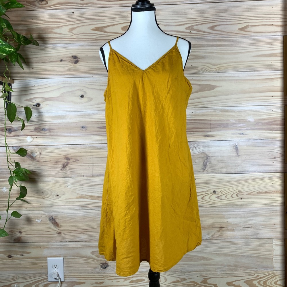 Unbranded Slip Dress Women XL Mustard Yellow Boho V-Neck Adjustable Straps Mini